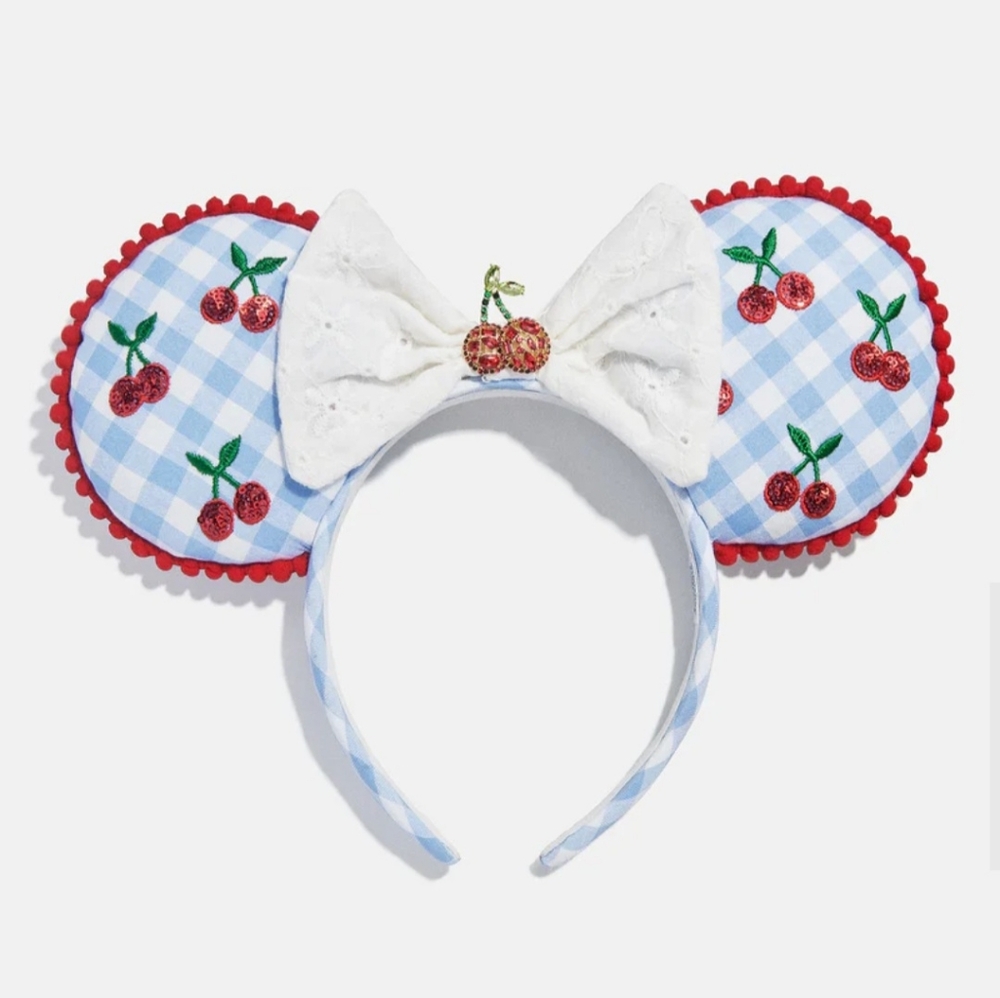 BaubleBar Blue Checkered Disney  Minnie Mouse Ears with Cherry Design